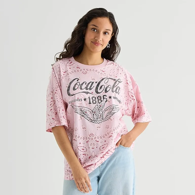 Coca-Cola Bandana Womens Juniors Crew Neck Short Sleeve Oversized Graphic T-Shirt