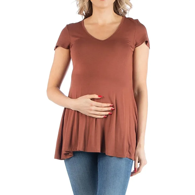 24/7 Comfort Apparel Cap Sleeve Soft Flare Hem Tunic Top