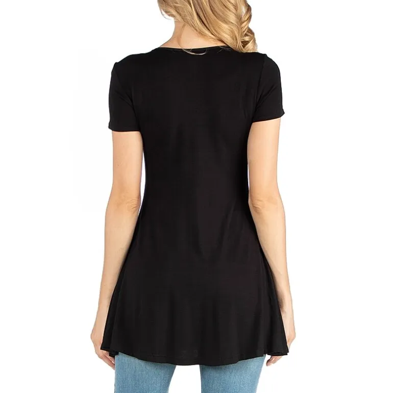 24/7 Comfort Apparel Cap Sleeve Soft Flare Hem Tunic Top