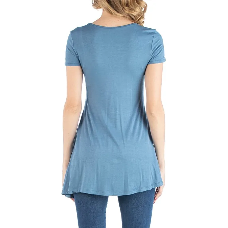 24/7 Comfort Apparel Cap Sleeve Soft Flare Hem Tunic Top