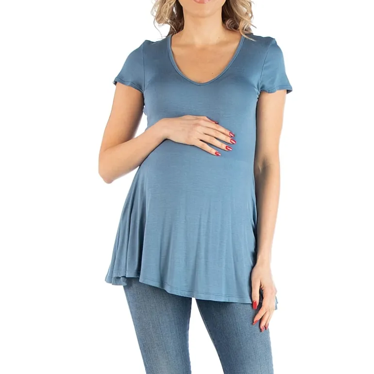 24/7 Comfort Apparel Cap Sleeve Soft Flare Hem Tunic Top