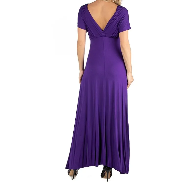 24/7 Comfort Apparel Cap Sleeve V-Neck Maxi Dress