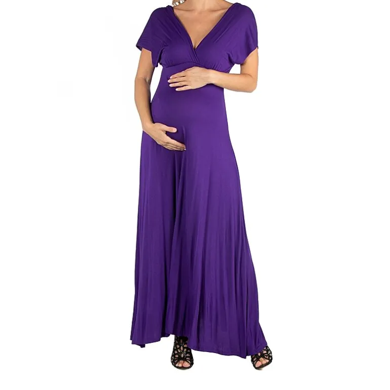 24/7 Comfort Apparel Cap Sleeve V-Neck Maxi Dress