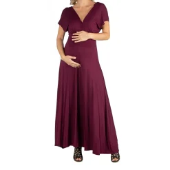 24/7 Comfort Apparel Cap Sleeve V-Neck Maxi Dress