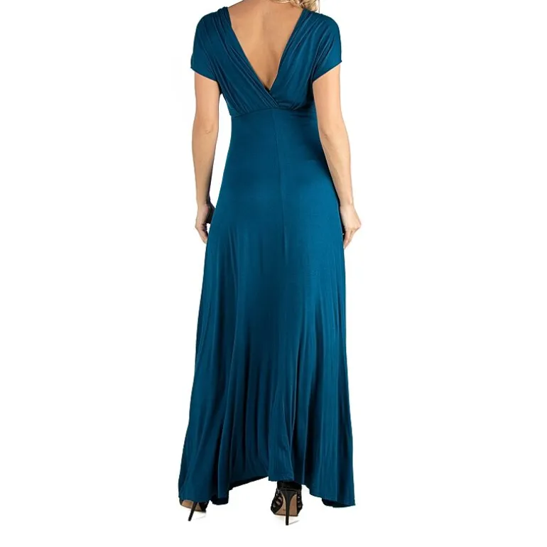 24/7 Comfort Apparel Cap Sleeve V-Neck Maxi Dress