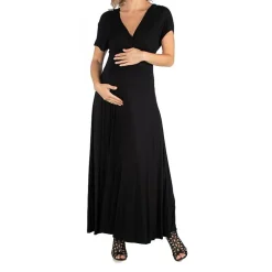 24/7 Comfort Apparel Cap Sleeve V-Neck Maxi Dress