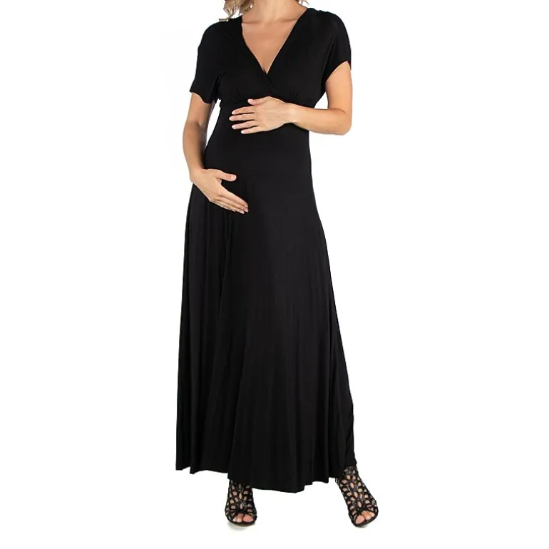 24/7 Comfort Apparel Cap Sleeve V-Neck Maxi Dress