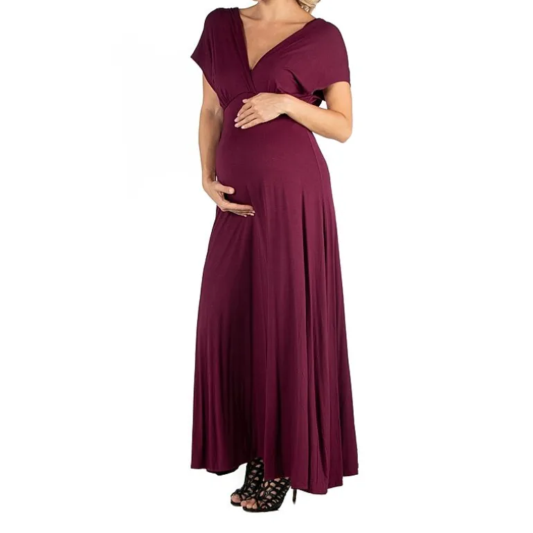 24/7 Comfort Apparel Cap Sleeve V-Neck Maxi Dress