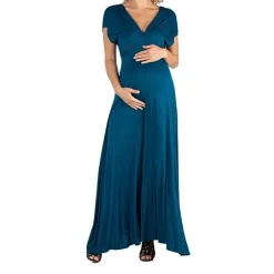 24/7 Comfort Apparel Cap Sleeve V-Neck Maxi Dress