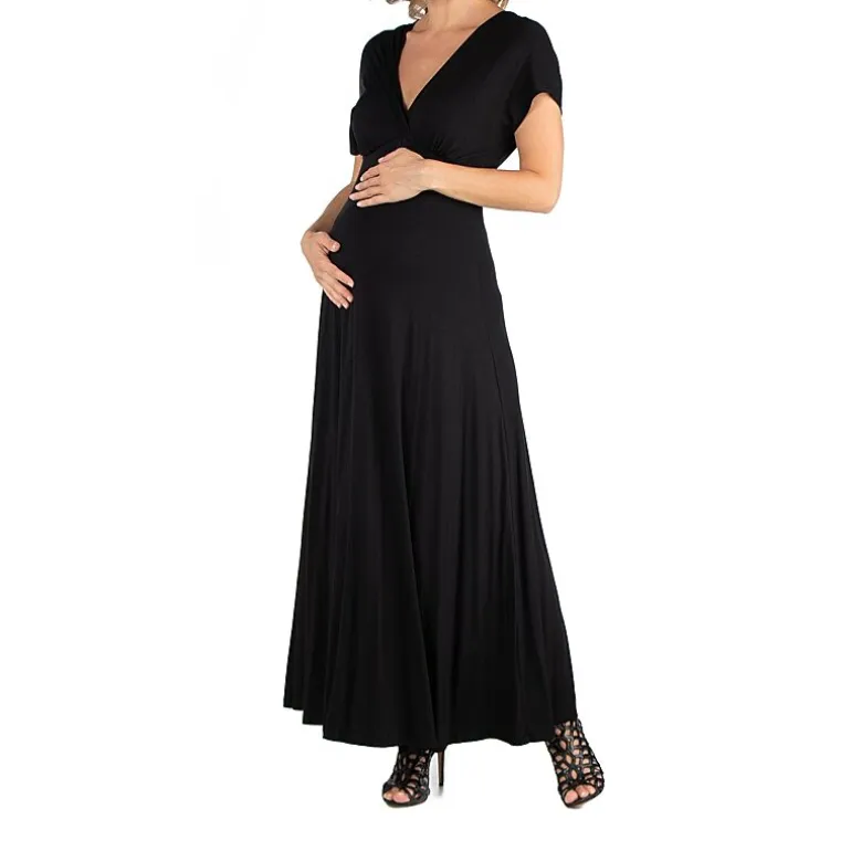 24/7 Comfort Apparel Cap Sleeve V-Neck Maxi Dress