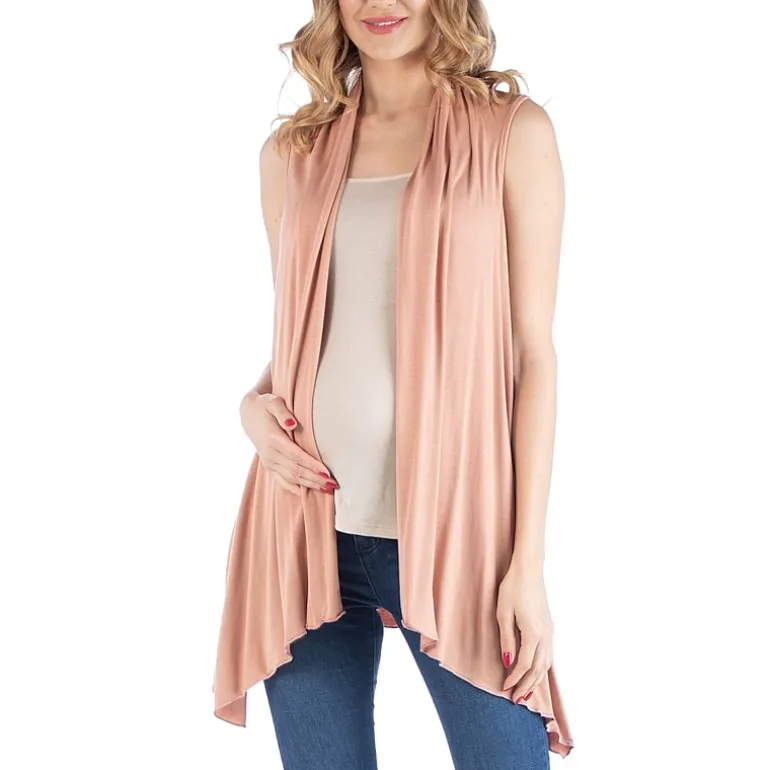 24/7 Comfort Apparel Draped Open Front Sleeveless Cardigan