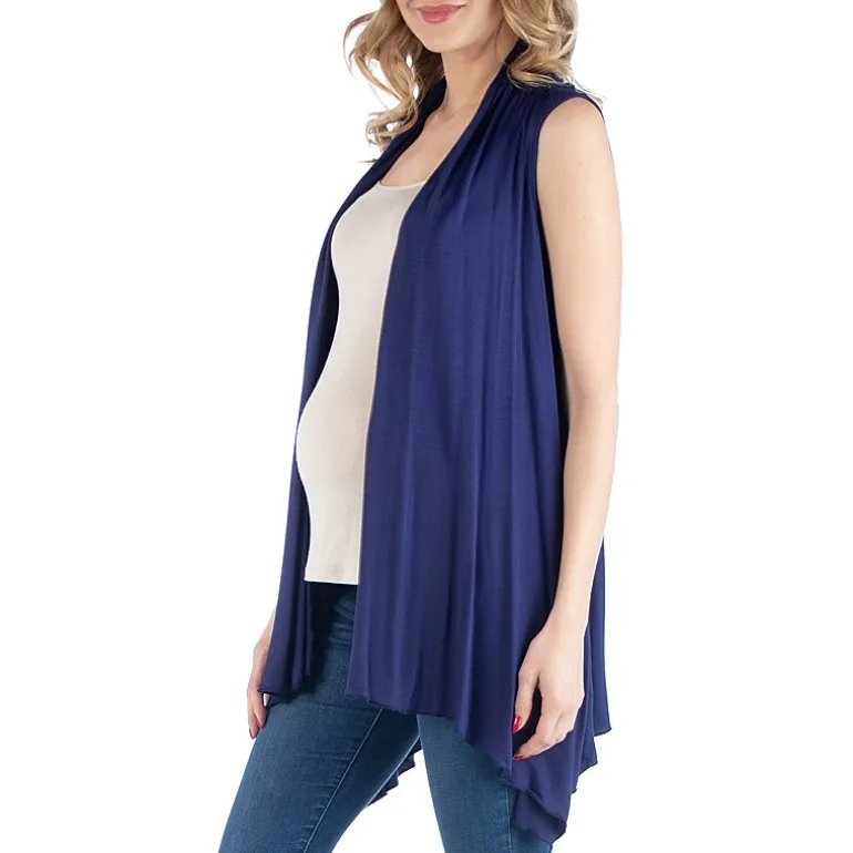 24/7 Comfort Apparel Draped Open Front Sleeveless Cardigan