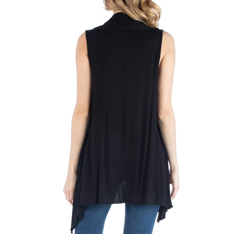 24/7 Comfort Apparel Draped Open Front Sleeveless Cardigan