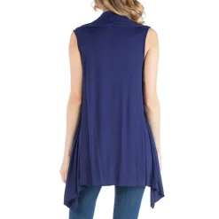 24/7 Comfort Apparel Draped Open Front Sleeveless Cardigan