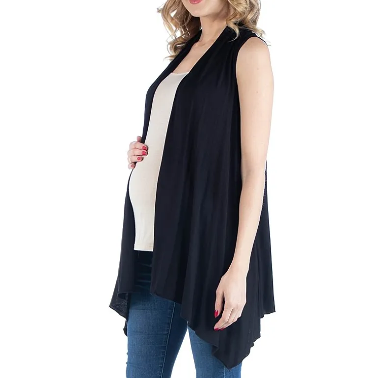 24/7 Comfort Apparel Draped Open Front Sleeveless Cardigan
