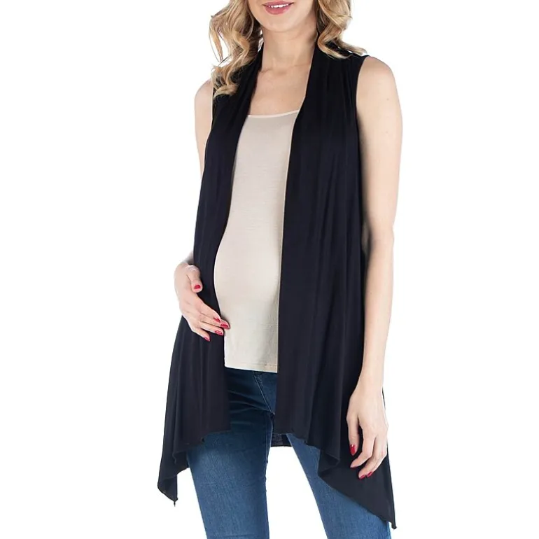 24/7 Comfort Apparel Draped Open Front Sleeveless Cardigan