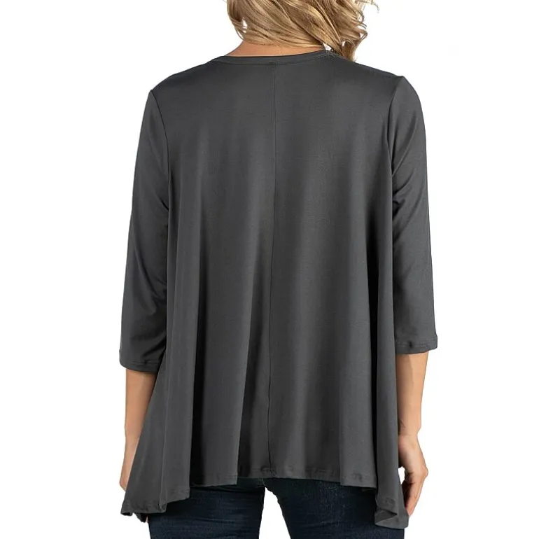 24/7 Comfort Apparel Elbow Length Sleeve Open Cardigan