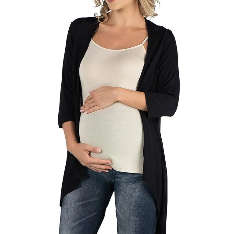 24/7 Comfort Apparel Elbow Length Sleeve Open Cardigan