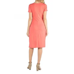 24/7 Comfort Apparel Faux Wrapover Dress with Cap Sleeves