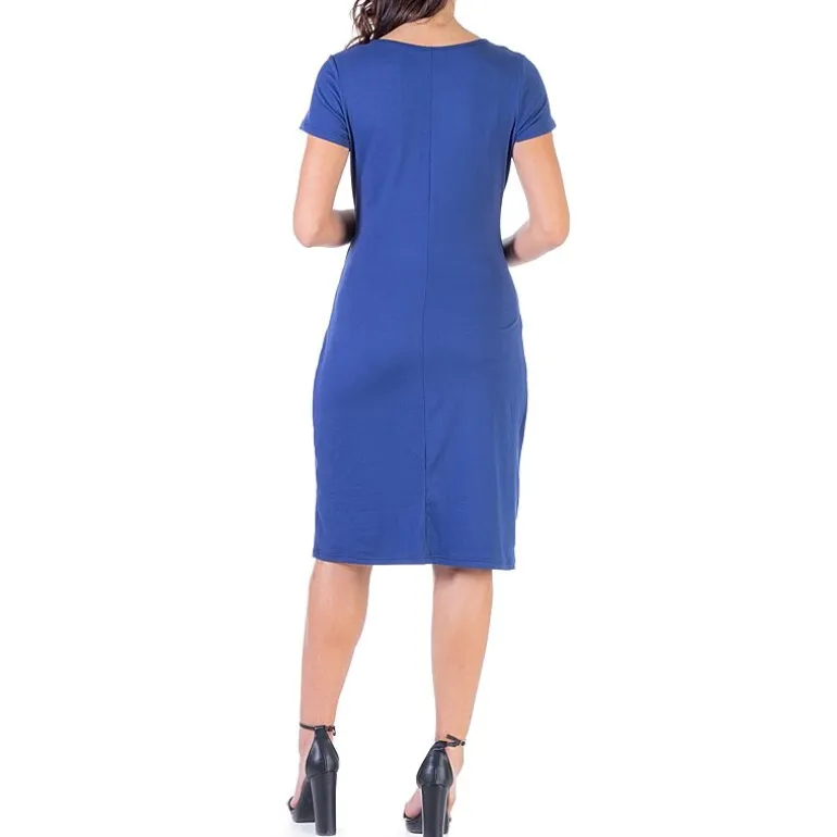 24/7 Comfort Apparel Faux Wrapover Dress with Cap Sleeves