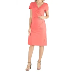 24/7 Comfort Apparel Faux Wrapover Dress with Cap Sleeves