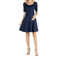 24/7 Comfort Apparel Knee Length A Line Elbow Sleeve Dress