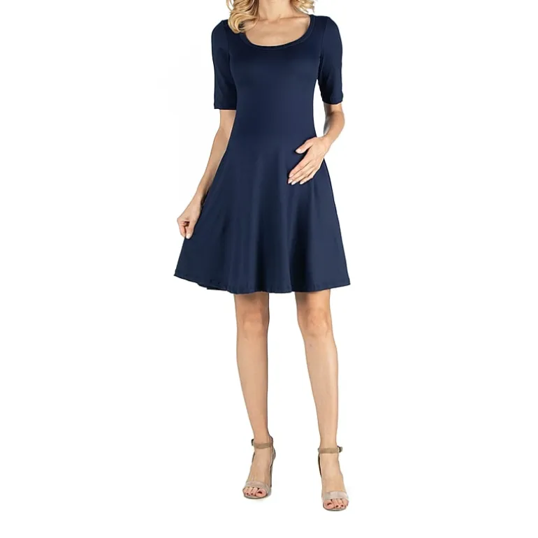 24/7 Comfort Apparel Knee Length A Line Elbow Sleeve Dress