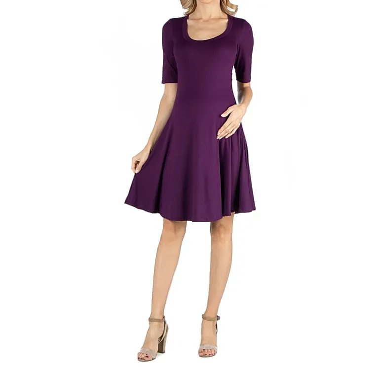 24/7 Comfort Apparel Knee Length A Line Elbow Sleeve Dress