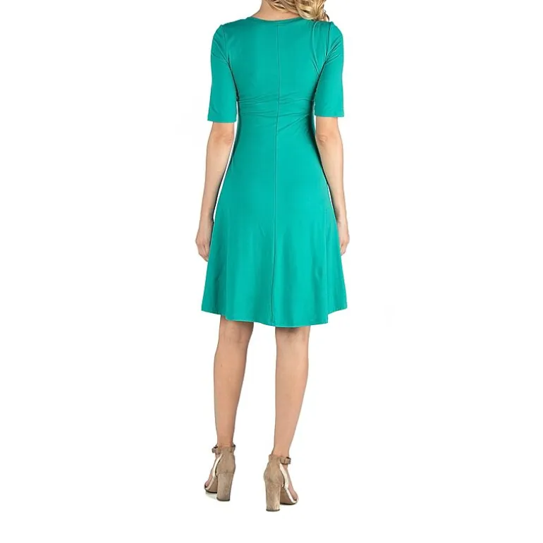 24/7 Comfort Apparel Knee Length A Line Elbow Sleeve Dress