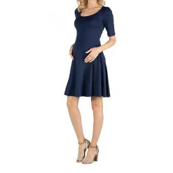 24/7 Comfort Apparel Knee Length A Line Elbow Sleeve Dress