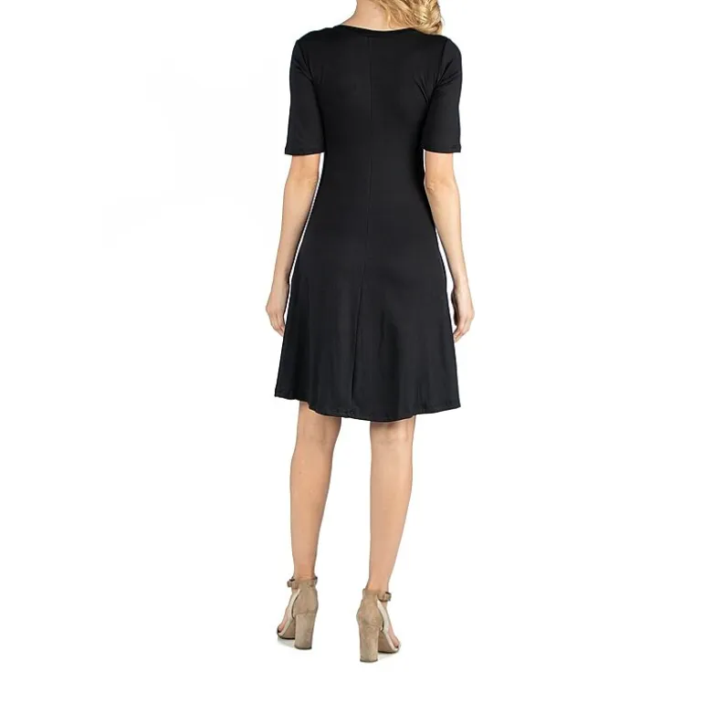 24/7 Comfort Apparel Knee Length A Line Elbow Sleeve Dress