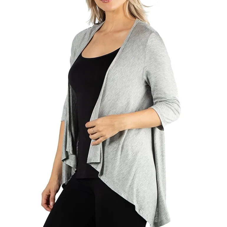 24/7 Comfort Apparel 3/4 Length Sleeve Open Cardigan