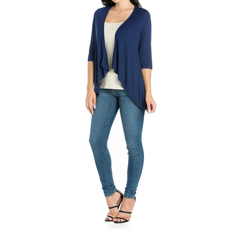 24/7 Comfort Apparel 3/4 Length Sleeve Open Cardigan