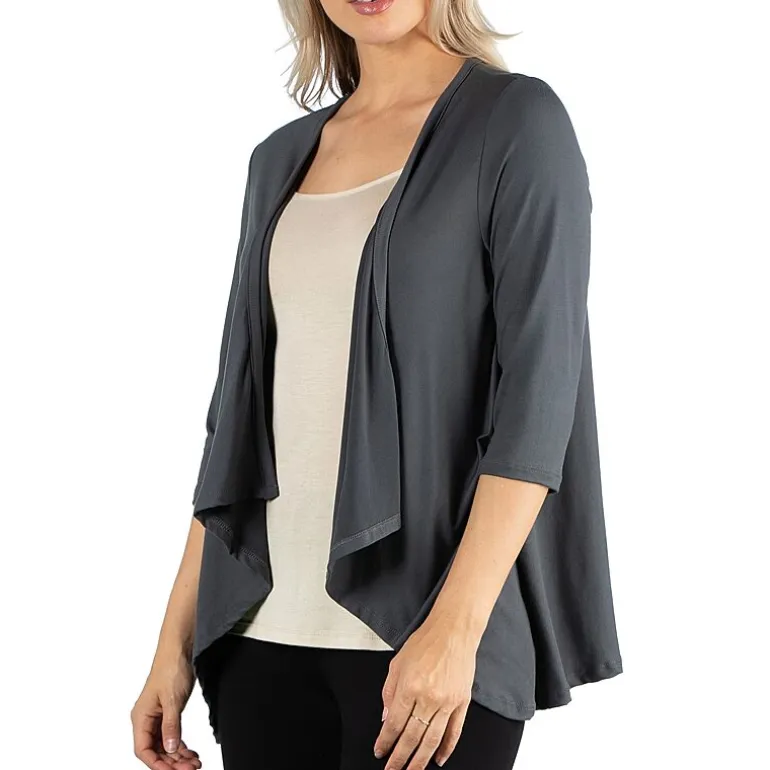 24/7 Comfort Apparel 3/4 Length Sleeve Open Cardigan