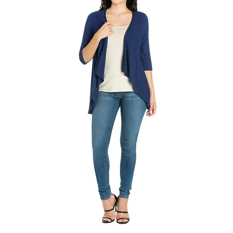 24/7 Comfort Apparel 3/4 Length Sleeve Open Cardigan