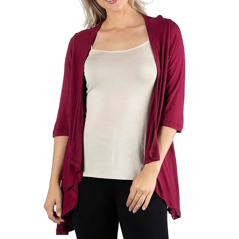 24/7 Comfort Apparel 3/4 Length Sleeve Open Cardigan