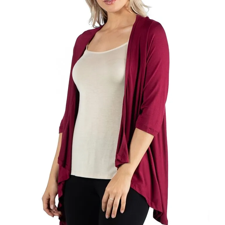 24/7 Comfort Apparel 3/4 Length Sleeve Open Cardigan