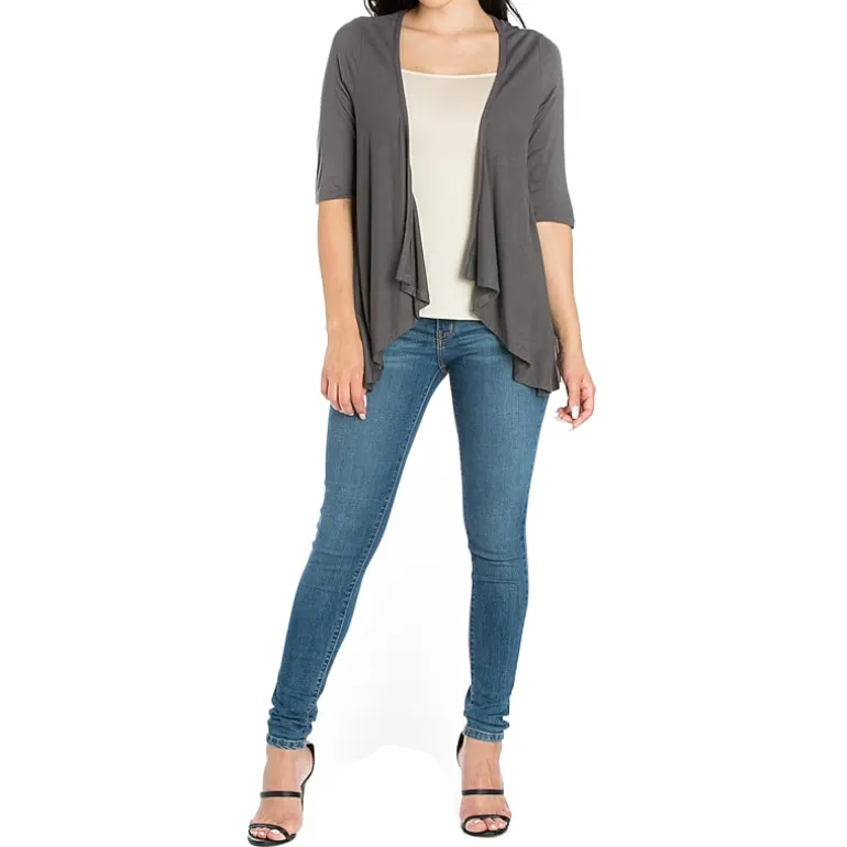 24/7 Comfort Apparel 3/4 Length Sleeve Open Cardigan