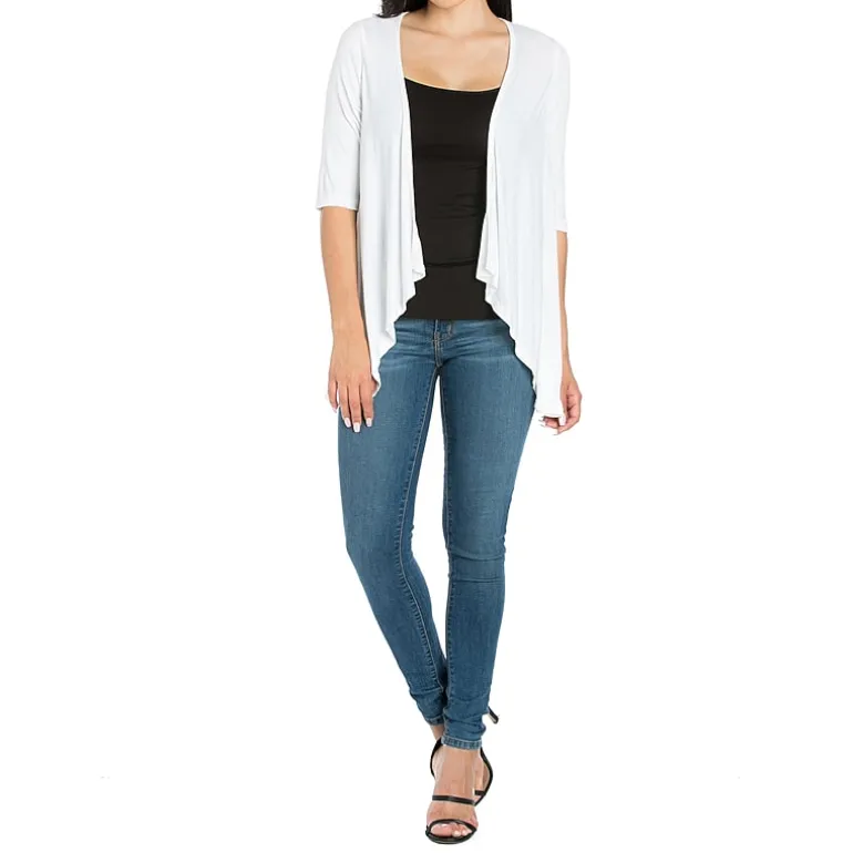 24/7 Comfort Apparel 3/4 Length Sleeve Open Cardigan