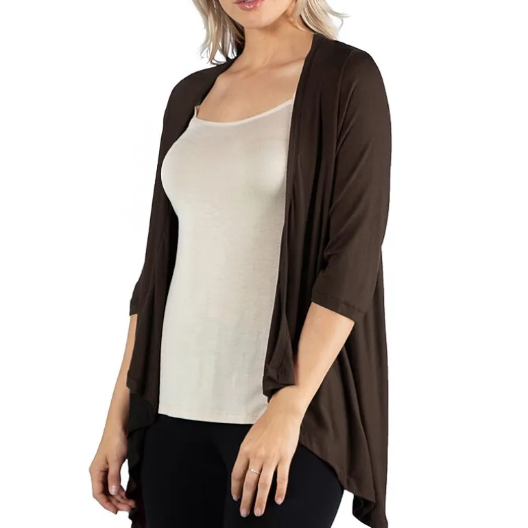 24/7 Comfort Apparel 3/4 Length Sleeve Open Cardigan