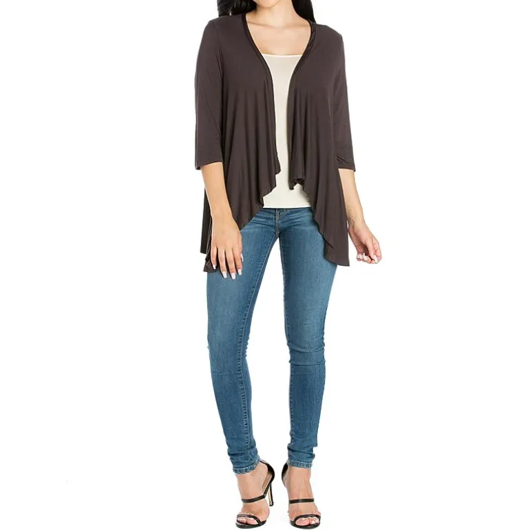 24/7 Comfort Apparel 3/4 Length Sleeve Open Cardigan