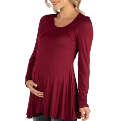 24/7 Comfort Apparel Long Sleeve Solid Swing Flare Tunic Top