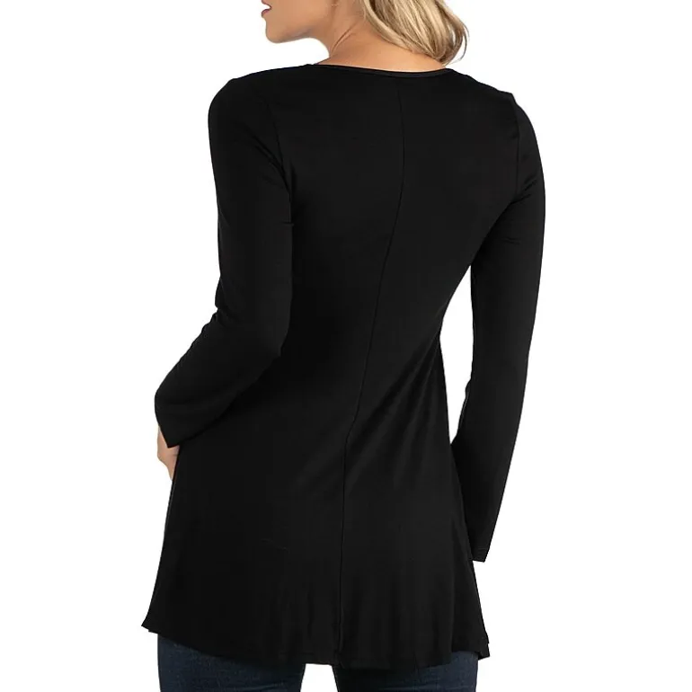 24/7 Comfort Apparel Long Sleeve Solid Swing Flare Tunic Top