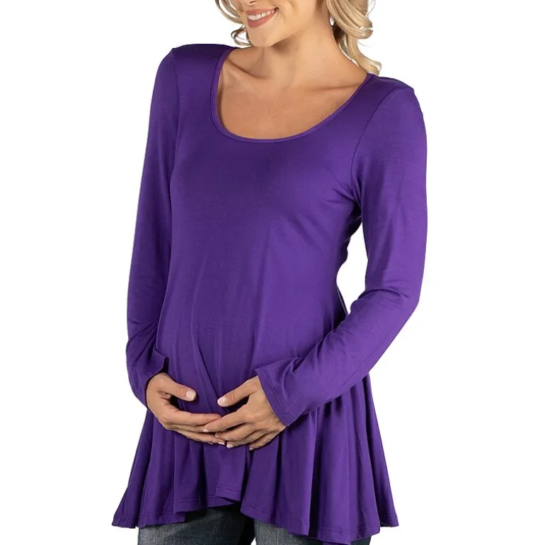 24/7 Comfort Apparel Long Sleeve Solid Swing Flare Tunic Top