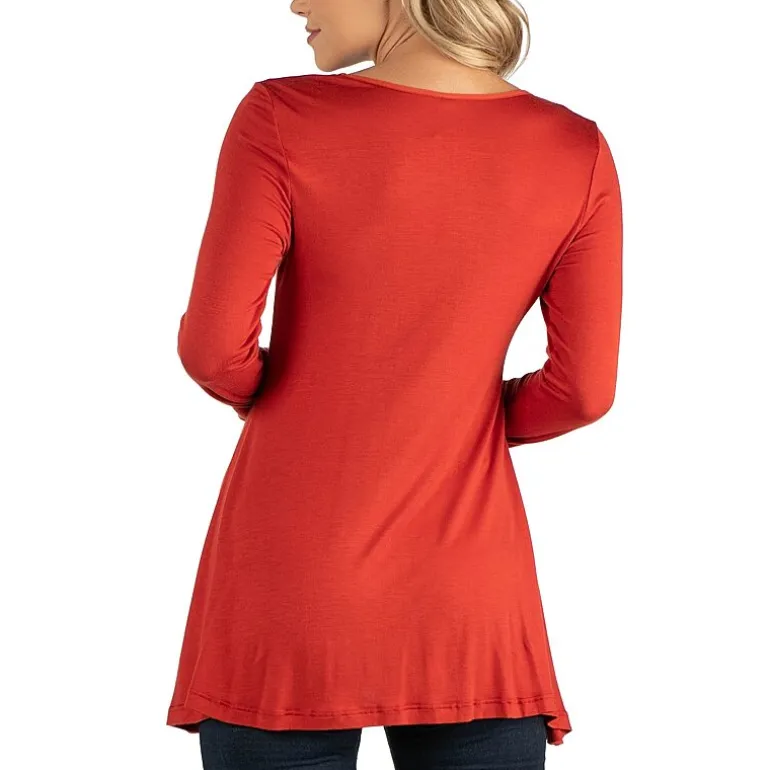 24/7 Comfort Apparel Long Sleeve Solid Swing Flare Tunic Top