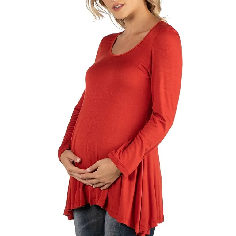 24/7 Comfort Apparel Long Sleeve Solid Swing Flare Tunic Top
