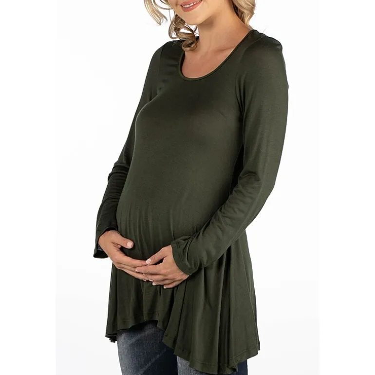 24/7 Comfort Apparel Long Sleeve Solid Swing Flare Tunic Top