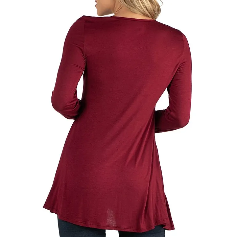 24/7 Comfort Apparel Long Sleeve Solid Swing Flare Tunic Top
