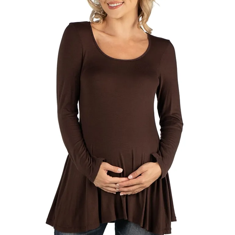24/7 Comfort Apparel Long Sleeve Solid Swing Flare Tunic Top