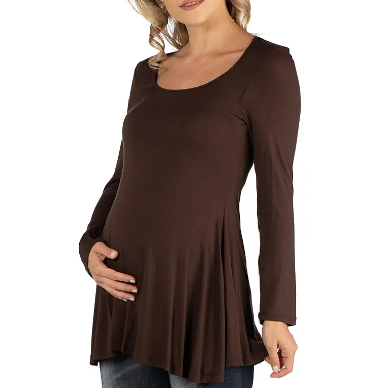 24/7 Comfort Apparel Long Sleeve Solid Swing Flare Tunic Top